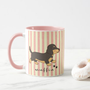 Rosa Streifen Schwarz Brauner Dachshund Name Tasse