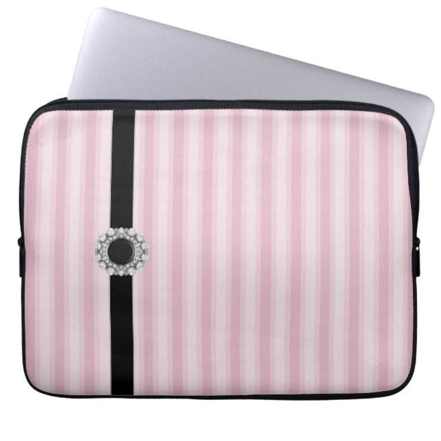 Rosa Streifen schwarz Diamant Laptop-Sieb Laptopschutzhülle (Vorderseite)