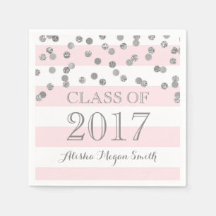 Rosa Streifen Silver Confetti 2017 Abschluss Serviette