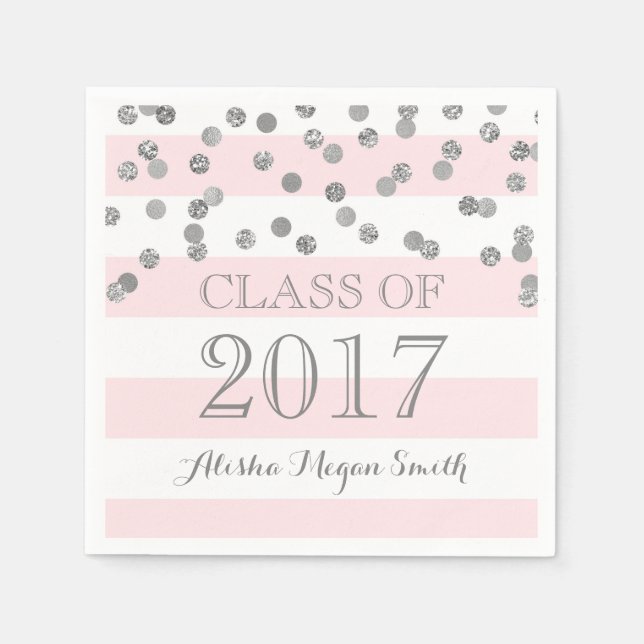 Rosa Streifen Silver Confetti 2017 Abschluss Serviette (Vorderseite)