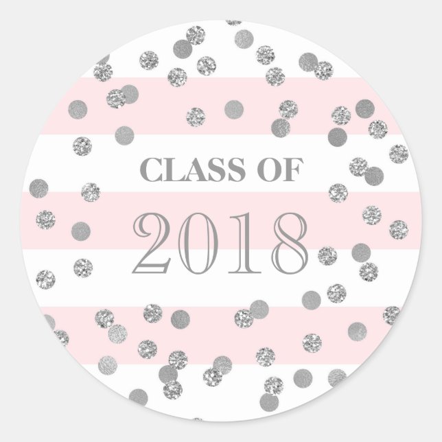 Rosa Streifen Silver Confetti Grad Klasse 2018 Runder Aufkleber (Vorderseite)