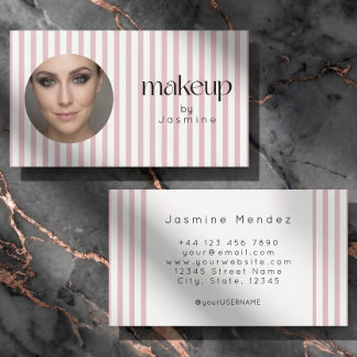 Rosa Streifen Simple Foto Makeup Artist Visitenkarte