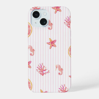 Rosa Streifen Sommer Meeresmuster iPhone 15 Hülle