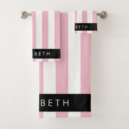 Rosa Streifen, Streifen, Linien, Ihr Name Badhandtuch Set