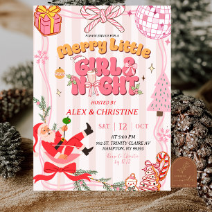 Rosa Streifen Süße Retro-Weihnachten Mädchen Nacht Einladung