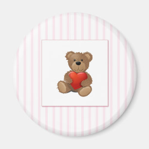 Rosa Streifen - Teddybär mit Walentiner Herz Magnet