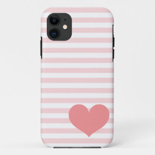 Rosa Streifen u. Herz iPhone 11 Hülle