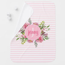 Rosa Streifen und Blumen-Baby-Decke