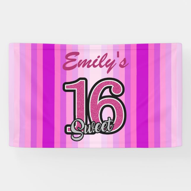 Rosa Streifen und Glitzer Banner (Horizontal)
