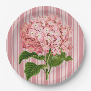 Rosa Streifen und Hortensie Pappteller