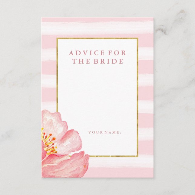 Rosa Streifen und Peony Advice für die Braut Hinweiskarte (Vorderseite)