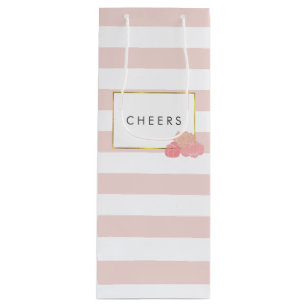 Rosa Streifen und Personalisierte Peony Wag Geschenktüte Für Weinflaschen