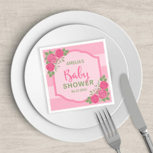 Rosa Streifen und Rose Girl-Babydusche Serviette