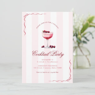 Rosa Streifen und Rote Bows Holiday Cocktail Party Einladung
