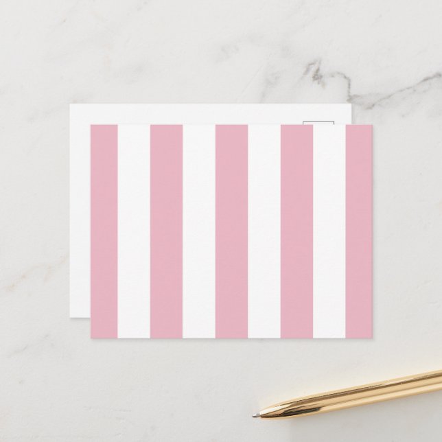 Rosa Streifen, weiße Streifen, gestreiftes Muster Postkarte (Vorderseite/Rückseite Beispiel)
