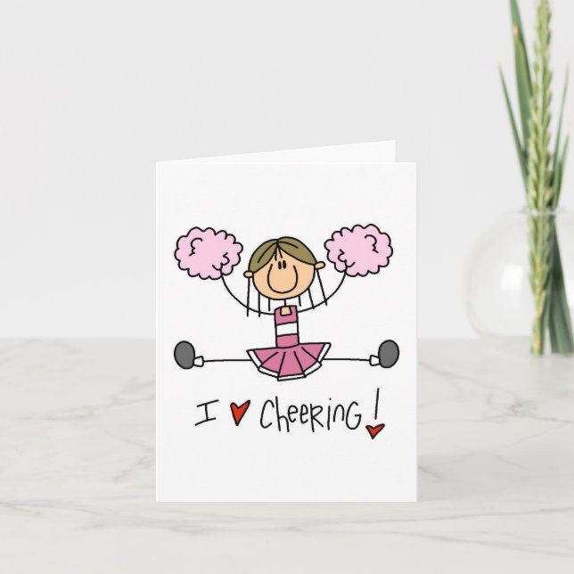 Rosa Strichmännchen Cheerleader T - Shirt und Gesc Karte (Vorderseite)