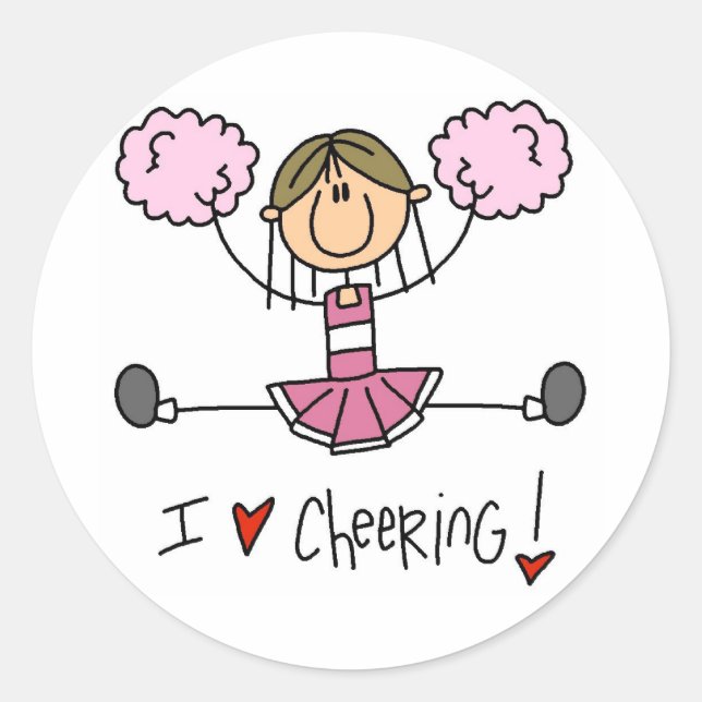 Rosa Strichmännchen Cheerleader T - Shirt und Gesc Runder Aufkleber (Vorderseite)