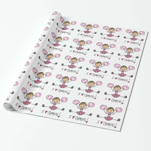 Rosa Strichmännchen-Cheerleader-Verpackungs-Papier Geschenkpapier (Ungerollt)