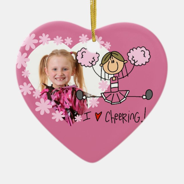 Rosa Strichmännchen-Cheerleader-Verzierung Keramik Ornament (Vorne)