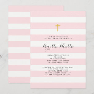 Rosa Stripe Girl Taufe oder Erste Kommune einladen Einladung