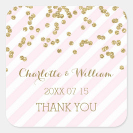 Rosa Stripes Goldconfetti-Gastgeschenk Quadratischer Aufkleber