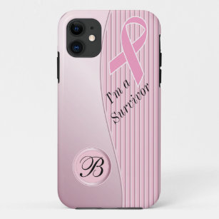 Rosa Stripes Monogramm des Brustkrebs-Überlebend-  Case-Mate iPhone Hülle