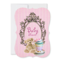 Rosa stripes Teddybär-Babypartyeinladungen