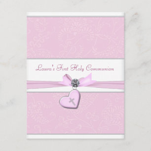 Rosa Strudel-Herz-Rosa-Kreuz-erste Kommunion Einladung