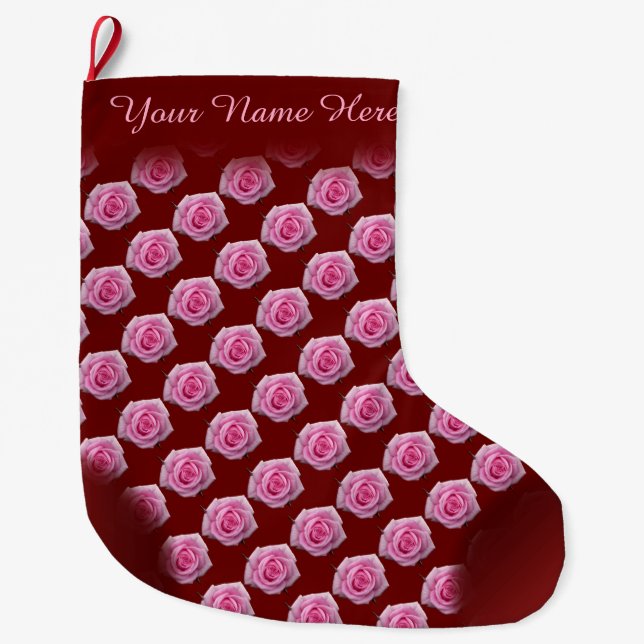 Rosa Strumpf Rose Weihnachten Strumpf Custom Großer Weihnachtsstrumpf (Vorderseite)