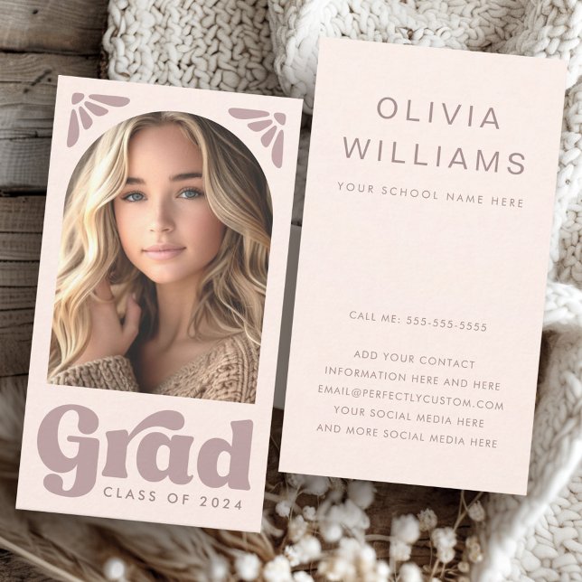 Rosa Studierende Abschluss Netzwerk Foto Arch Visitenkarte (Pink grad student graduation networking photo arch business card)