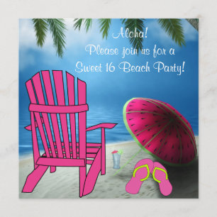 Rosa Stuhl Flip Flops Sweet 16 Beach Party Einladung