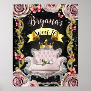 Rosa Stuhl Schmetterlinge Rosen Willkommensschild  Poster