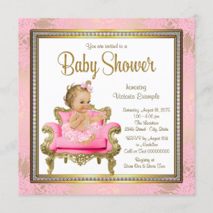 Rosa Stuhl-Spitze perlt rosa GoldBabyparty Einladung