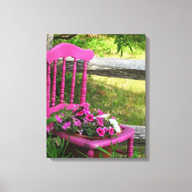 Rosa Stuhl und Blume - Martha's Vineyard Leinwanddruck (Vorderseite)