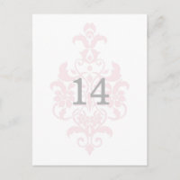 Rosa Subtile Damask Tischnummer Postkarte