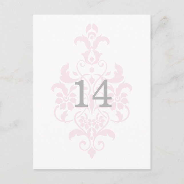 Rosa Subtile Damask Tischnummer Postkarte (Vorderseite)