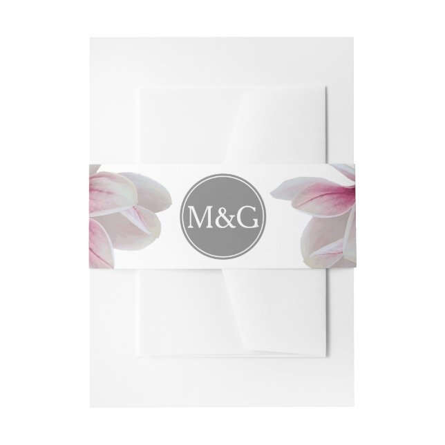 Rosa Südmagnolienblüten & Anfangsbuchstaben Einladungsbanderole (Vorderseite Beispiel)
