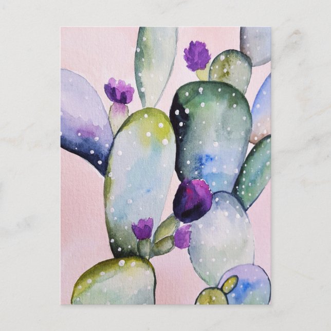 Rosa Südwestkaktus Lila Blume Wasserfarben Kunst,  Postkarte (Vorderseite)