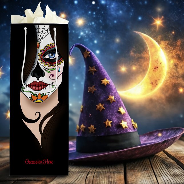 Rosa Sugar SKull Portrait Geschenktüte Für Weinflaschen (Von Creator hochgeladen)
