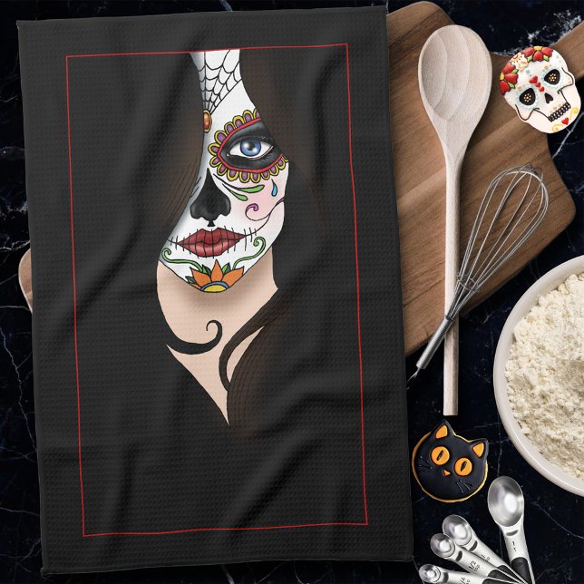 Rosa Sugar Skull Portrait Geschirrtuch (Von Creator hochgeladen)