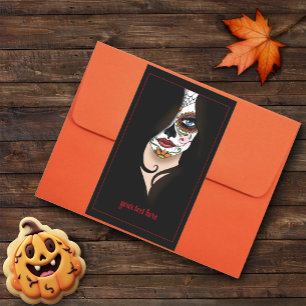 Rosa Sugar Skull Portrait Rechteckiger Aufkleber