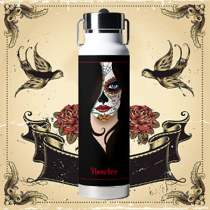 Rosa Sugar Skull Portrait Trinkflasche