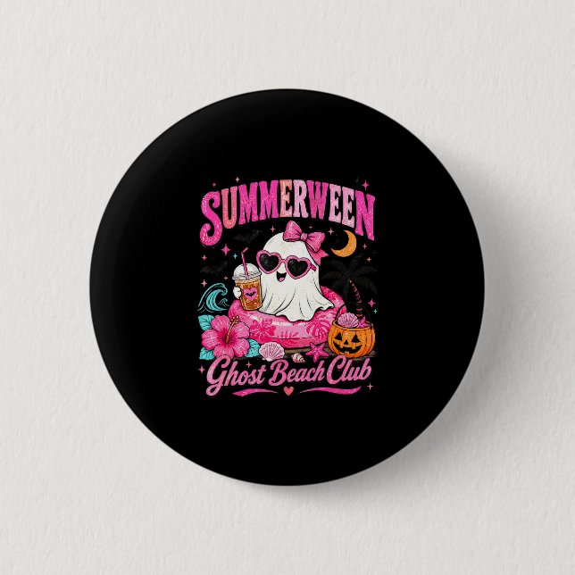 Rosa Summerween süßer Geist tropischer Strandurlau Button (Vorderseite)