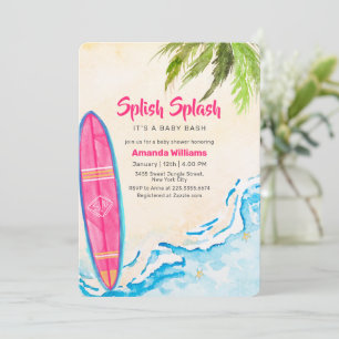 Rosa Surf Plam Baum Strand Baby Shower Einladung