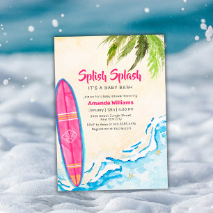 Rosa Surf Plam Baum Strand Baby Shower Einladung