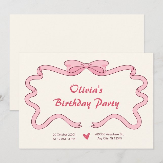 Rosa Süßband Geburtstag Einladung (Vorne/Hinten)