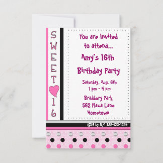 Rosa Süße 16 Geburtstagsfeierlichkeiten Ankündigun Einladung