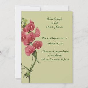 Rosa Süße-Erbsen-Blumen-Hochzeit Termin vormerken Save The Date