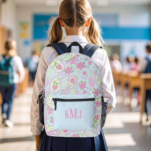 Rosa süße Paisley-Monogramm Blau Personalisiert Bedruckter Rucksack