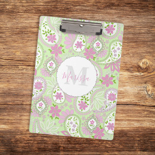 Rosa süße schicke Vorstadt- Paisley-Monogramm Klemmbrett